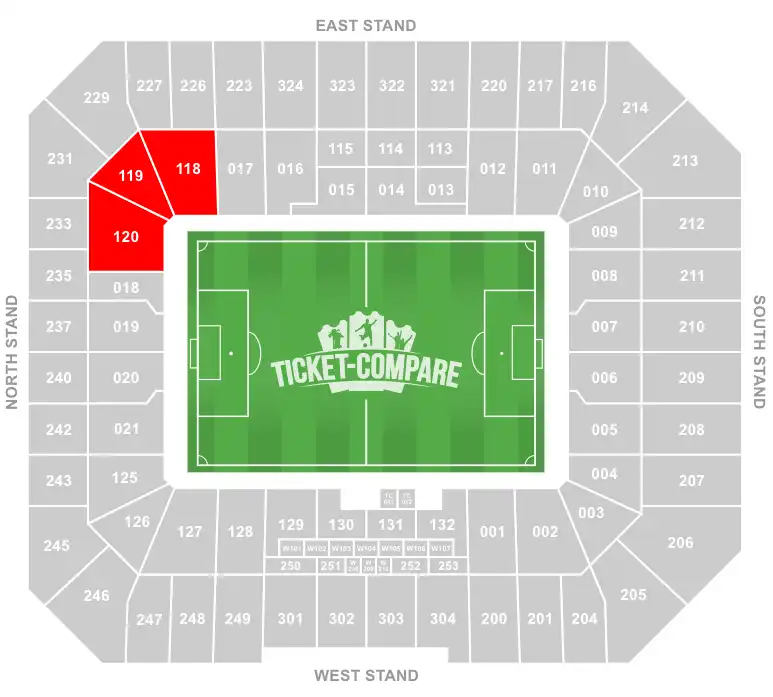 Hill Dickinson Stadium Seating plan with Away section highlighted