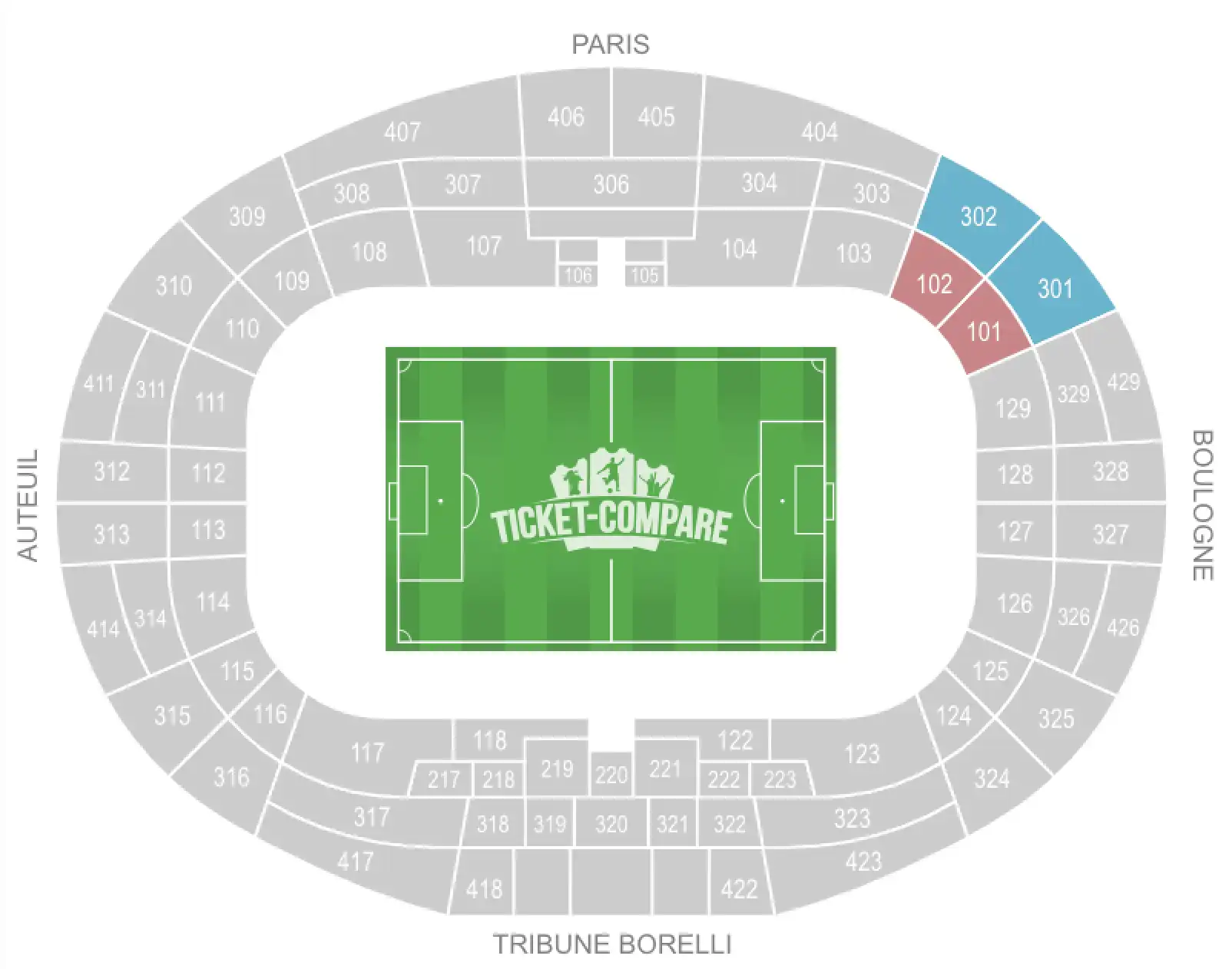 PSG Seating plan mit markiertem Gästebereich